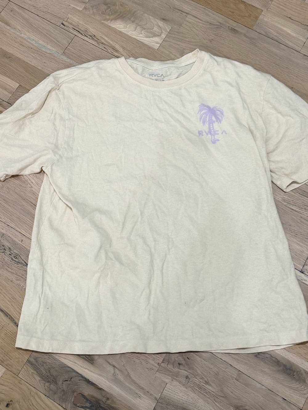 RVCA Cream Graphic Tee with Lilac Palm Logo | XS